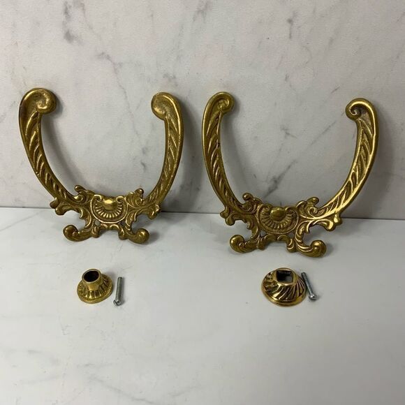 Set of 2 VINTAGE Solid Brass double wall hooks - Picture 1 of 3